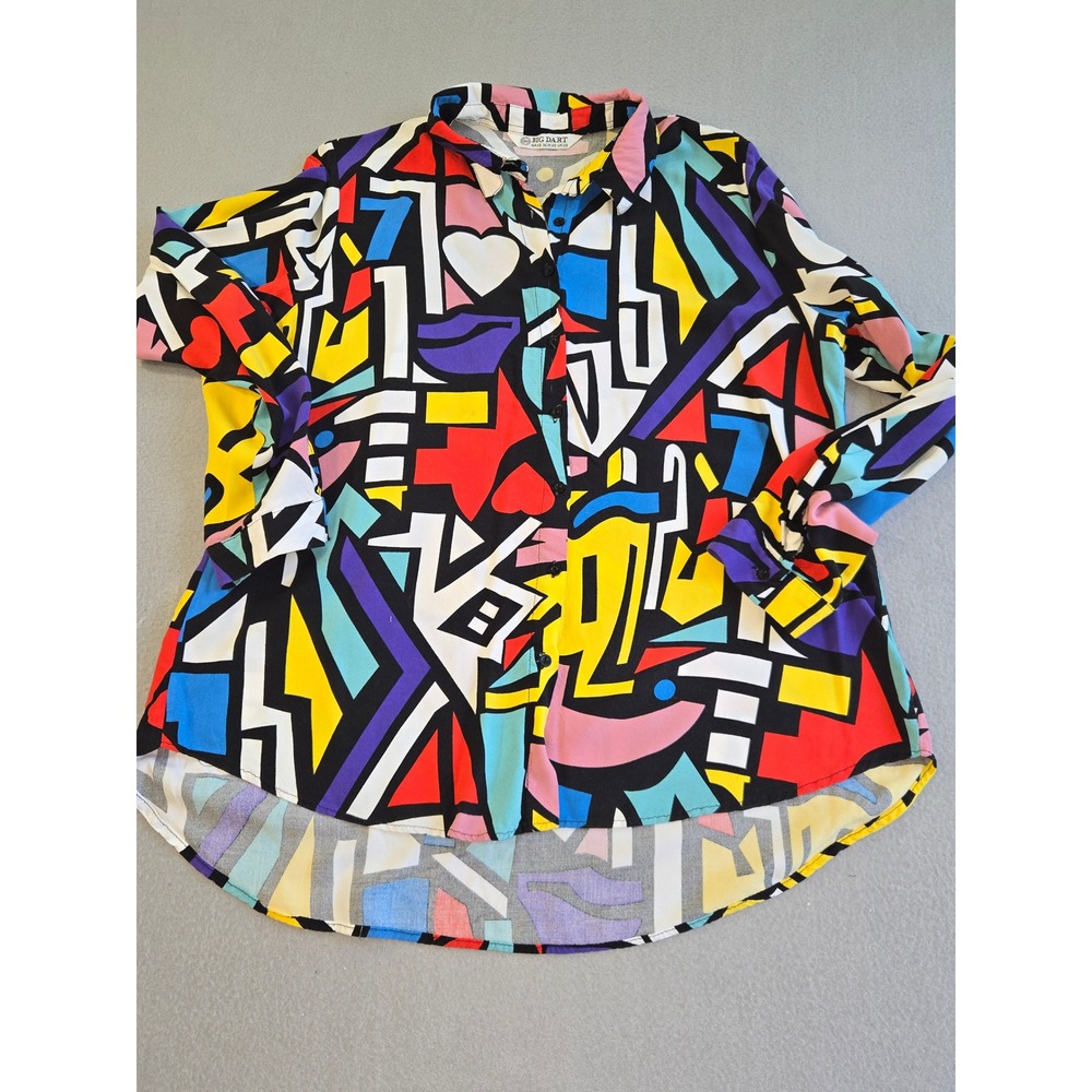 Big Dart Button Up Blouse Womens UK 20 Multicolor Abstract Pop Art Geometric